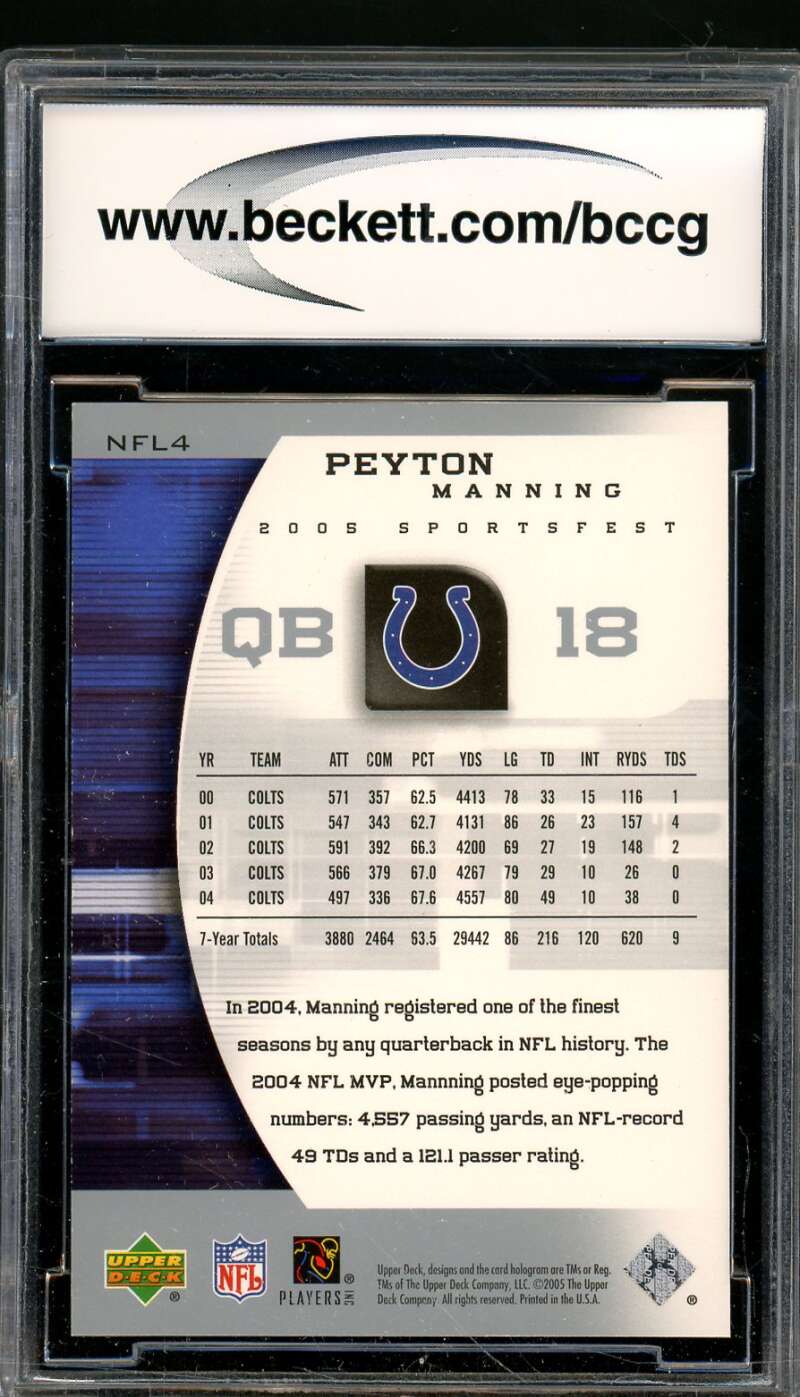 Peyton Manning Card 2005 Upper Deck Sportsfest #Nfl4 BGS BCCG 10 Image 2