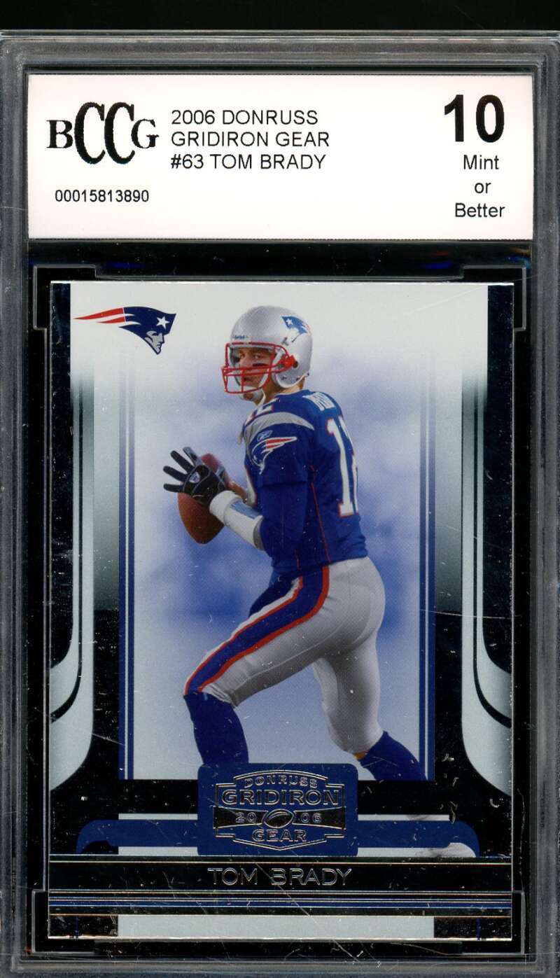 Tom Brady Card 2006 Donruss Gridiron Gear #63 BGS BCCG 10 Image 1