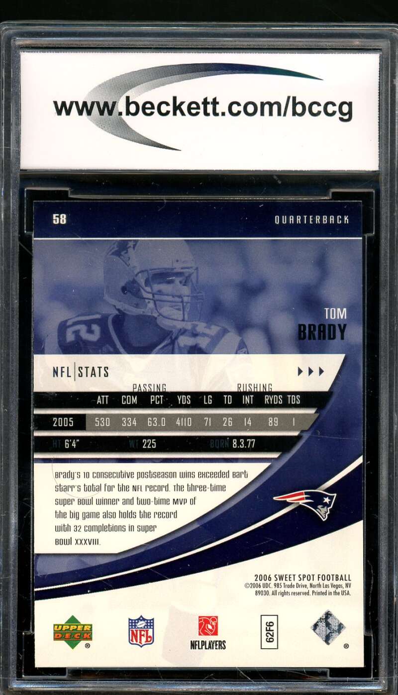 Tom Brady Card 2006 Sweet Spot #58 BGS BCCG 10 Image 2