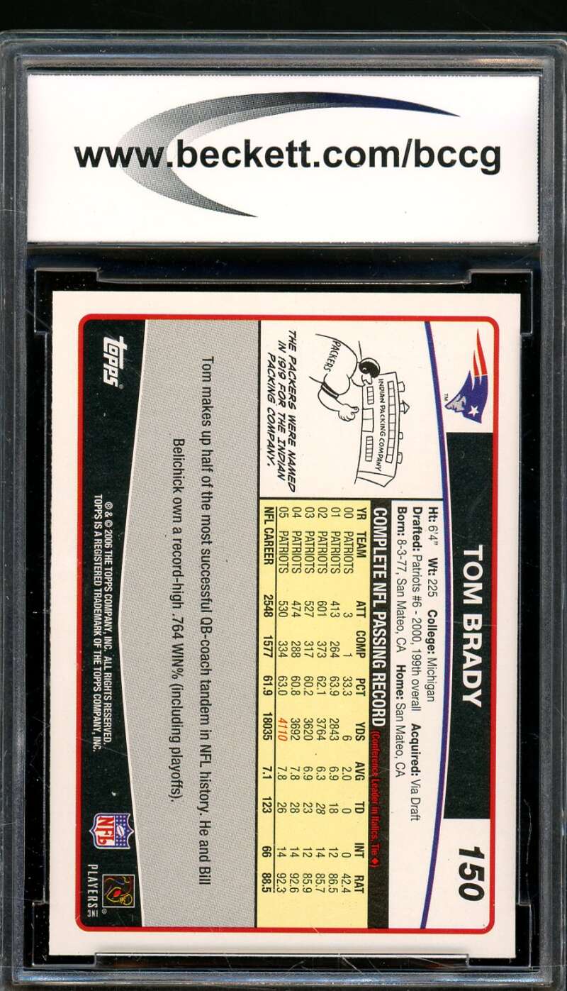 Tom Brady Card 2006 Topps #150 BGS BCCG 10 Image 2