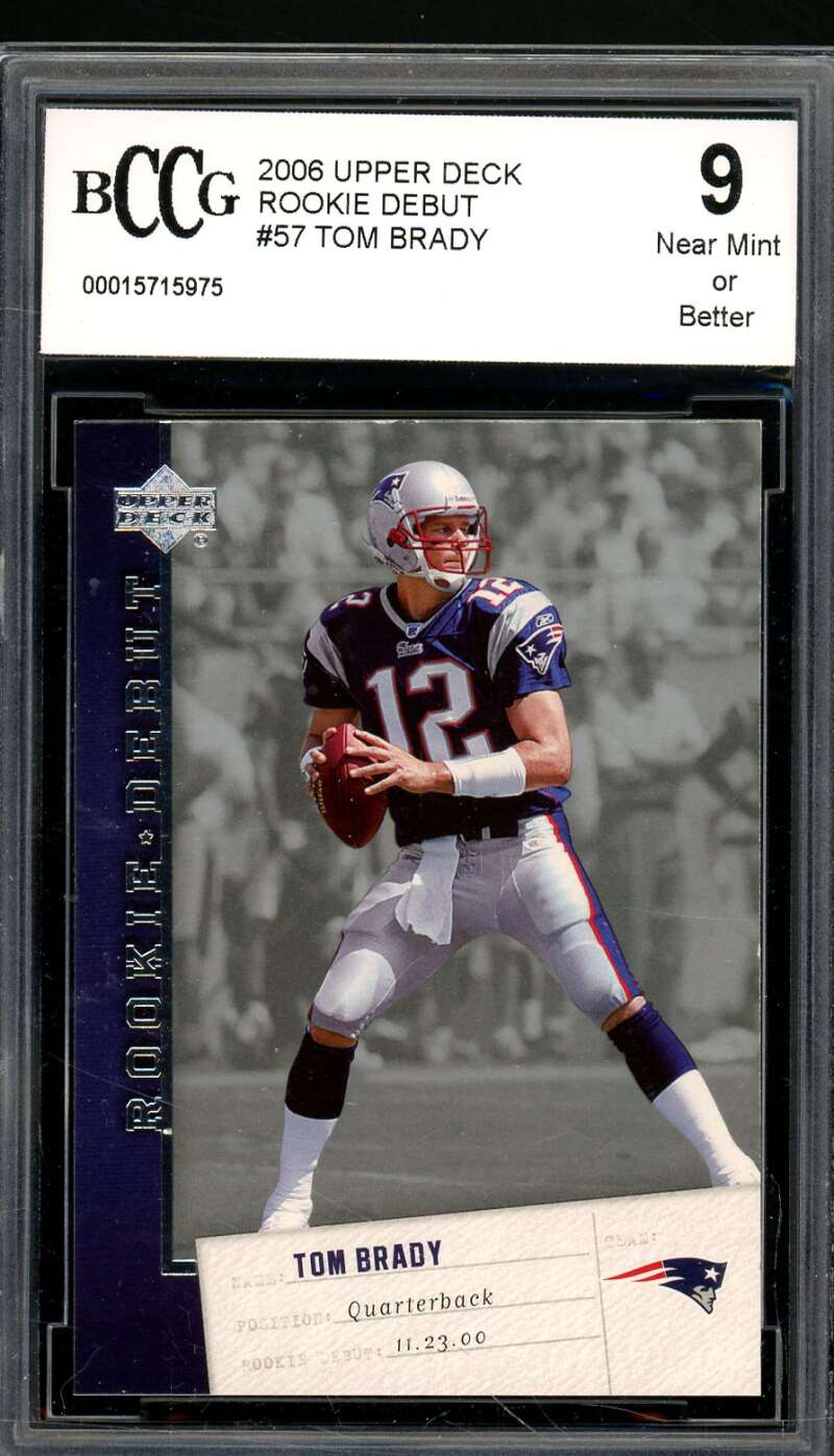 Tom Brady Card 2006 Upper Deck Rookie Debut #57 BGS BCCG 9 Image 1