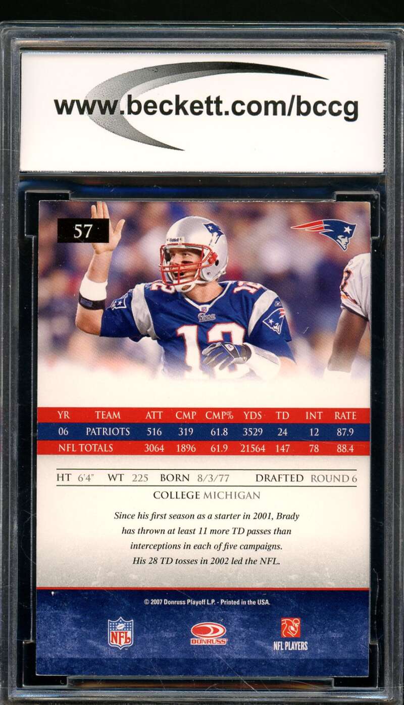 Tom Brady Card 2007 Donruss Gridiron Gear #57 BGS BCCG 10 Image 2