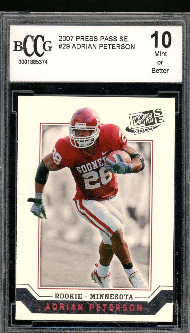 Adrian Peterson Rookie Card 2007 Press Pass Se #29 BGS BCCG 10 Image 1