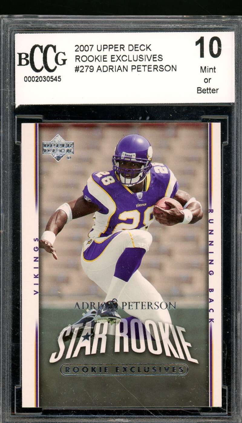 Adrian Peterson Rookie Card 2007 Upper Deck Rookie Exclusives #279 BGS BCCG 10 Image 1