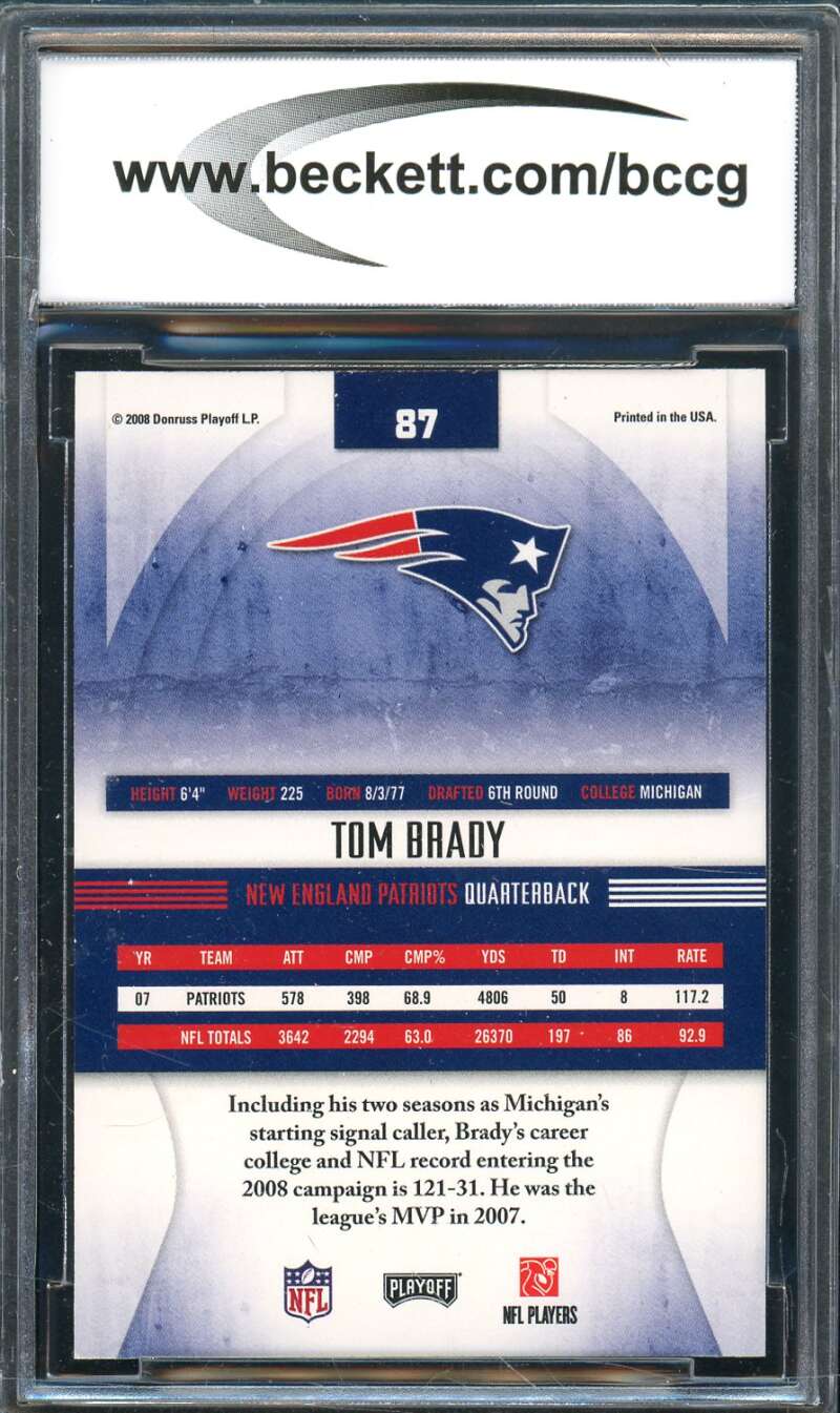 Tom Brady Card 2008 Absolute #87 BGS BCCG 9 Image 2