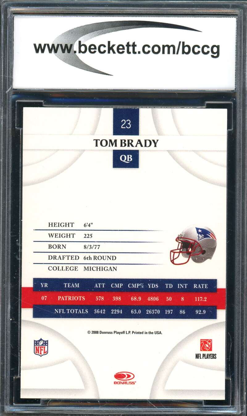 Tom Brady Card 2008 Donruss Threads #23 BGS BCCG 10 Image 2