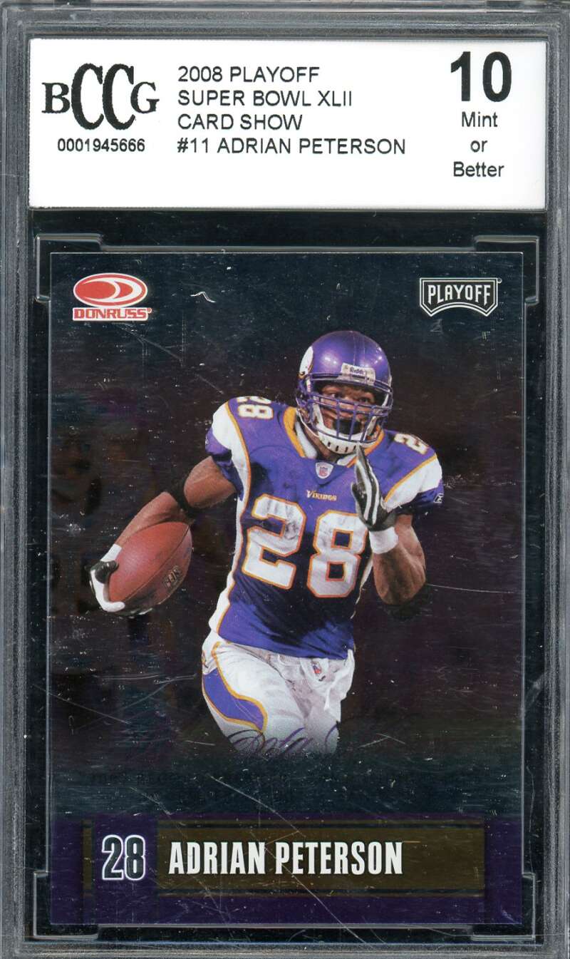 Adrian Peterson Card 2008 Playoff Super Bowl XLII Card Show #11 BGS BCCG 10 Image 1