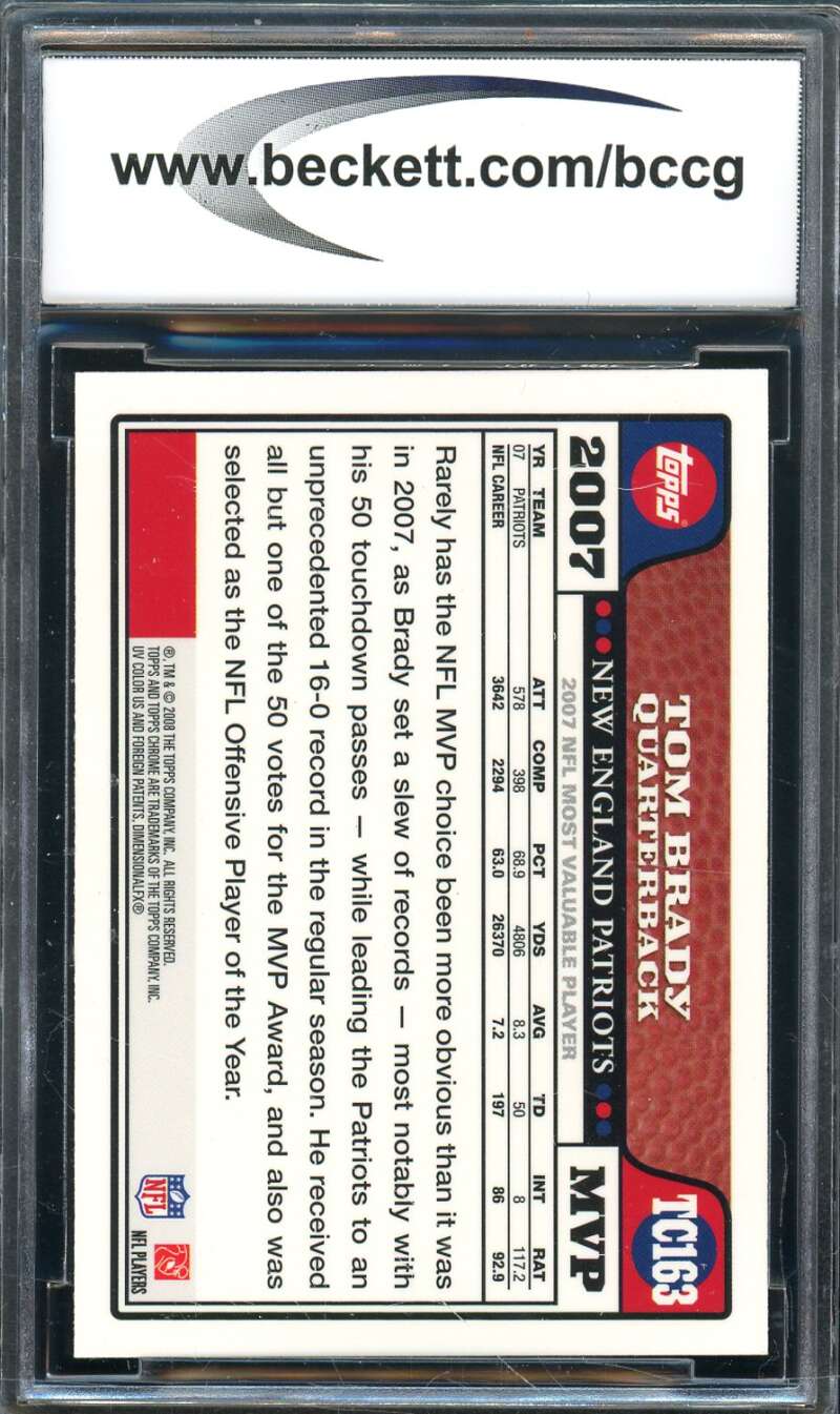 Tom Brady Card 2008 Topps Chrome #TC163 BGS BCCG 9 Image 2