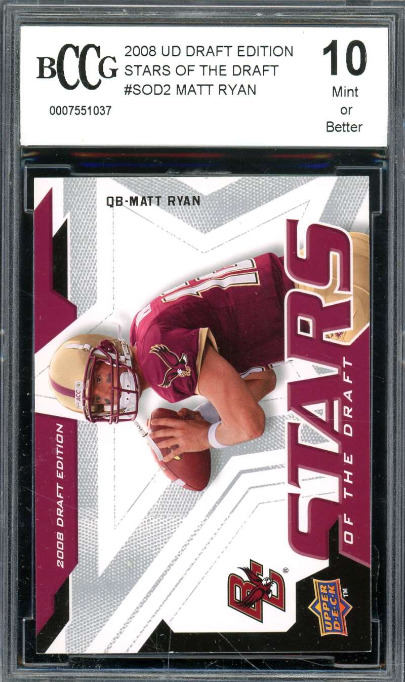 Matt Ryan Rookie Card 2008 UD Draft Edition #SOD2 BGS BCCG 10 (Read) Image 1