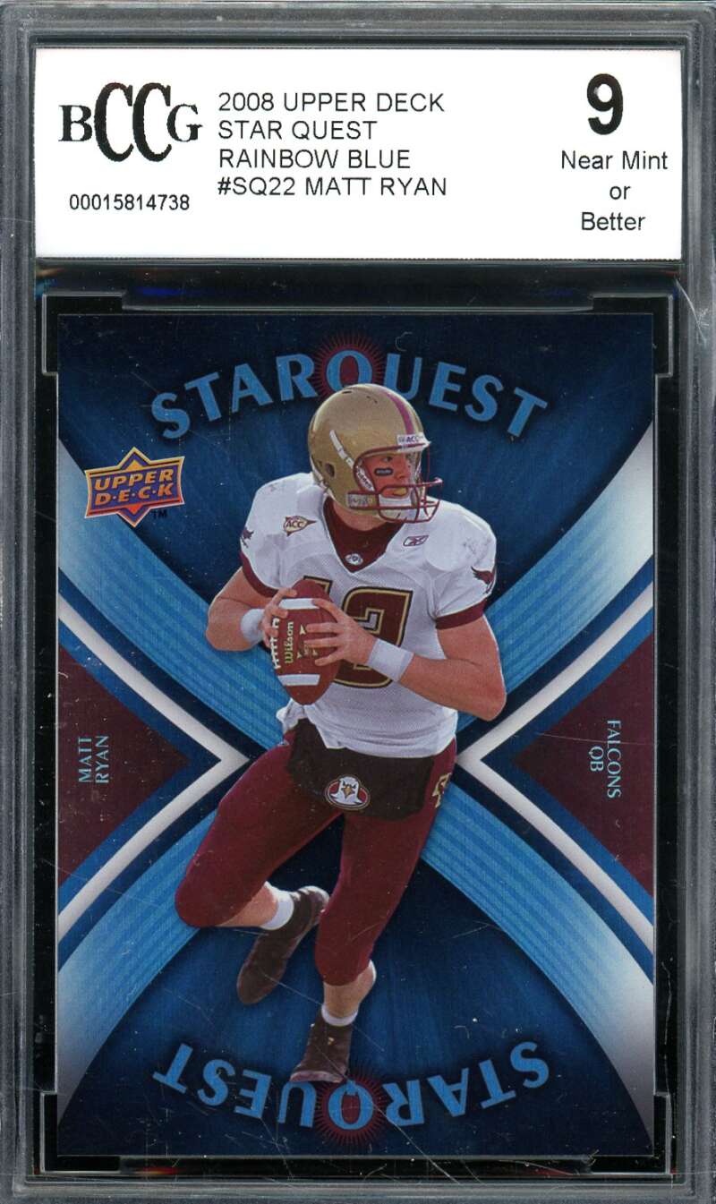 Matt Ryan Rookie Card 2008 Upper Deck Star Quest Blue #SQ22 BGS BCCG 9 (Read) Image 1