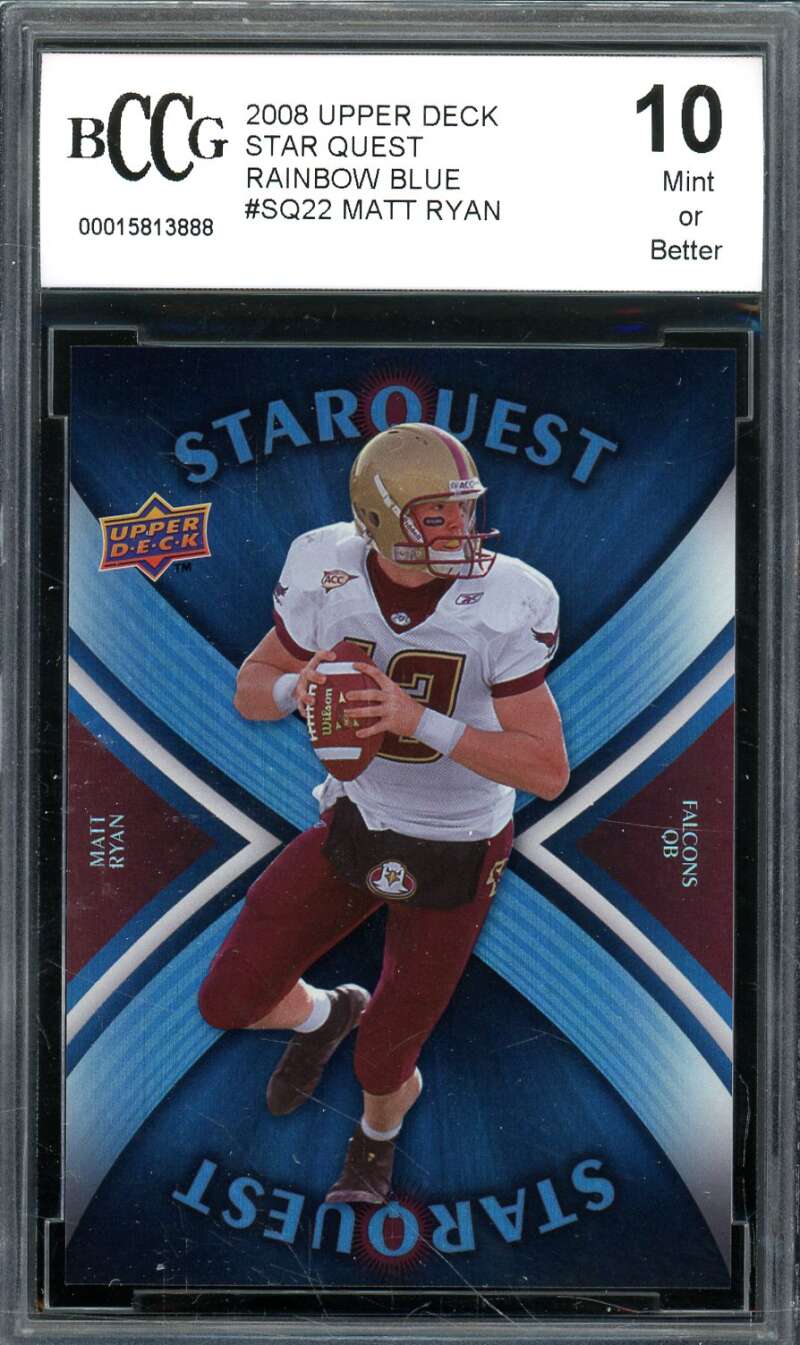 Matt Ryan Rookie Card 2008 Upper Deck Star Quest Rainbow Blue #22 BGS BCCG 10 Image 1