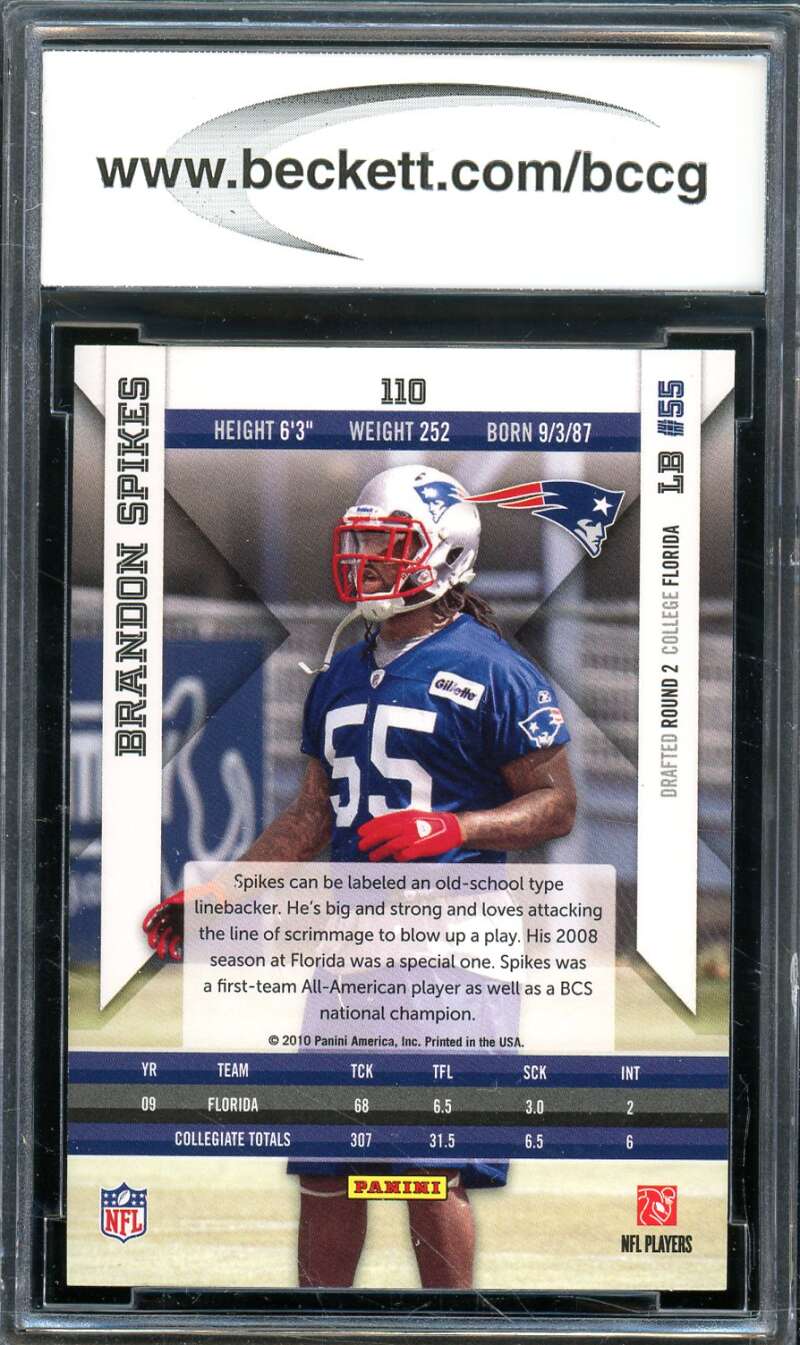 Brandon Spikes Rookie Card 2010 Epix #110 BGS BCCG 10 Image 2