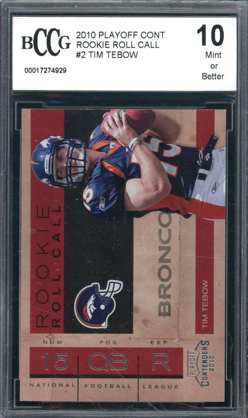 Tim Tebow Rookie Card 2010 Playoff Contenders #2 BGS BCCG 10 Image 1