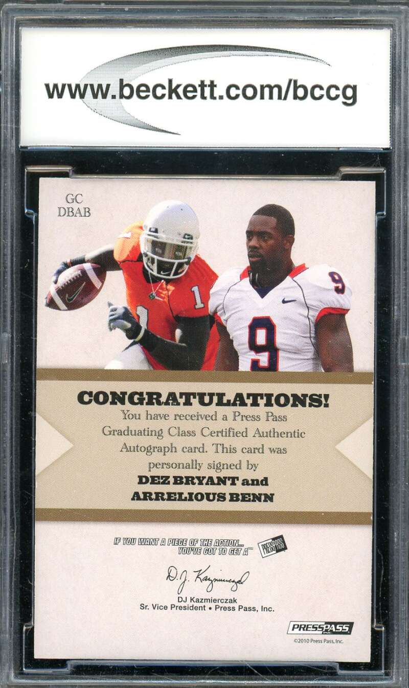 Dez Bryant/Benn Rookie 2010 Press Pass Grad Class Autos #Dbab BGS BCCG 10 Image 2