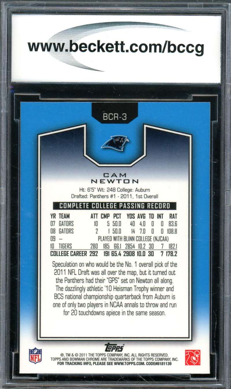 Cam Newton Rookie 2011 Bowman Chrome Rookie Preview Inserts #Bcr3 BGS BCCG 9 Image 2