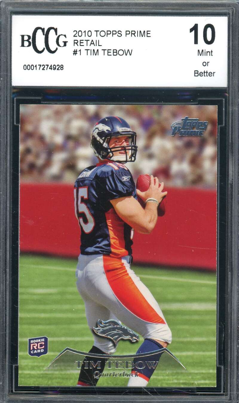 Tim Tebow Card 2010 Topps Prime Retail #1 BGS BCCG 10 Image 1