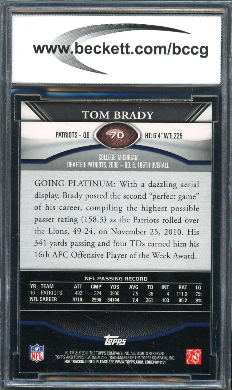 Tom Brady Card 2011 Topps Platinum #70 BGS BCCG 10 Image 2