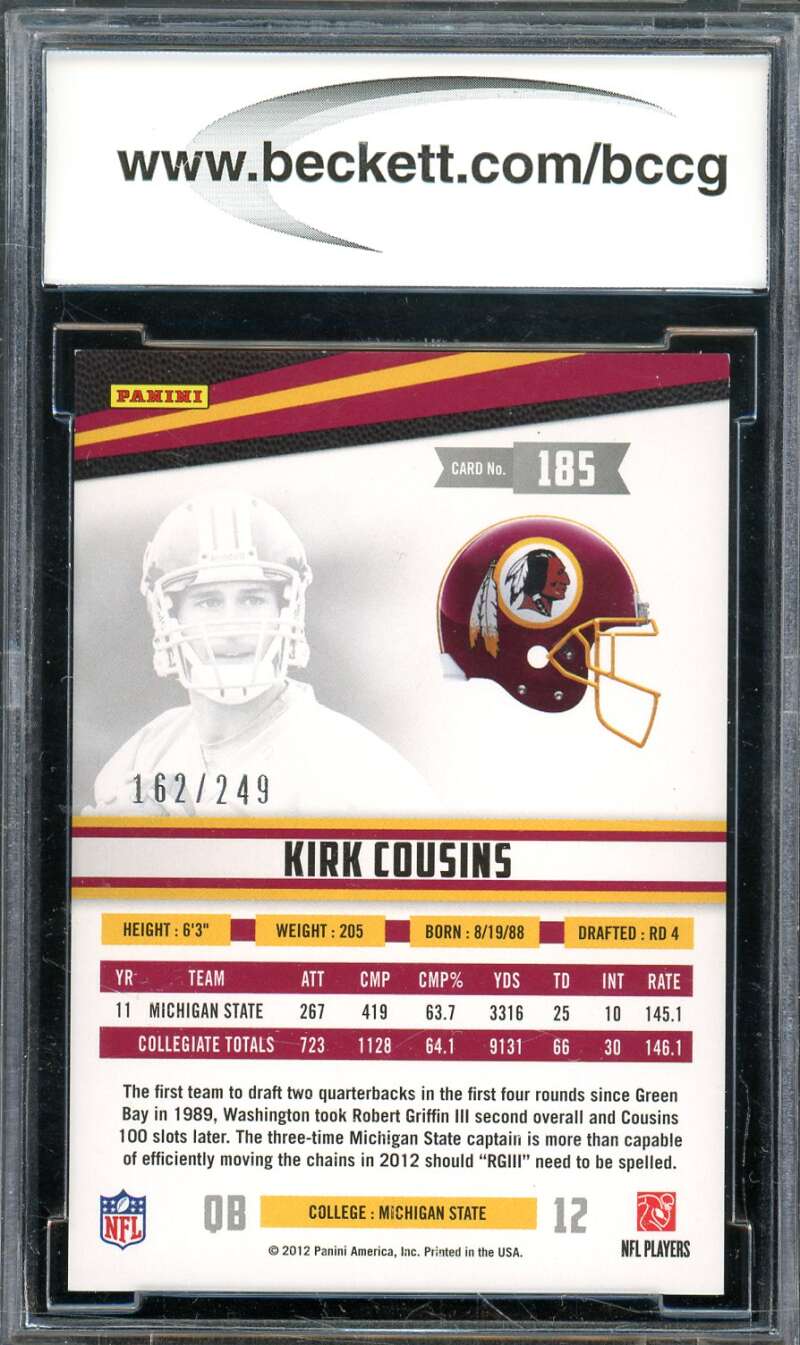 Kirk Cousins Rookie 2012 Rookies And Stars Longevity Parallel #185 BGS BCCG 10 Image 2
