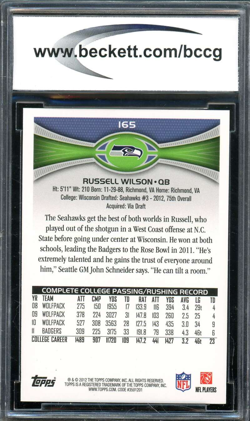 Russell Wilson Rookie Card 2012 Topps #165A BGS BCCG 10 Image 2