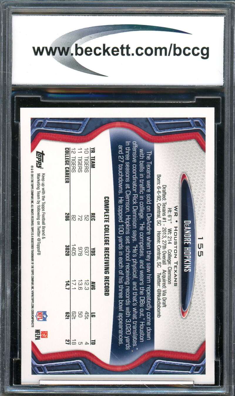 DeAndre Hopkins Rookie Card 2013 Topps #155A BGS BCCG 10 Image 2