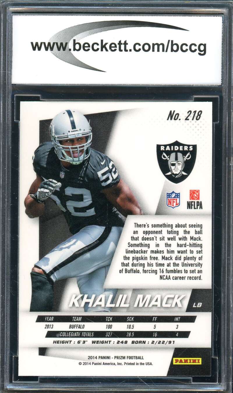 Khalil Mack Rookie Card 2014 Panini Prizm #218 BGS BCCG 10 Image 2