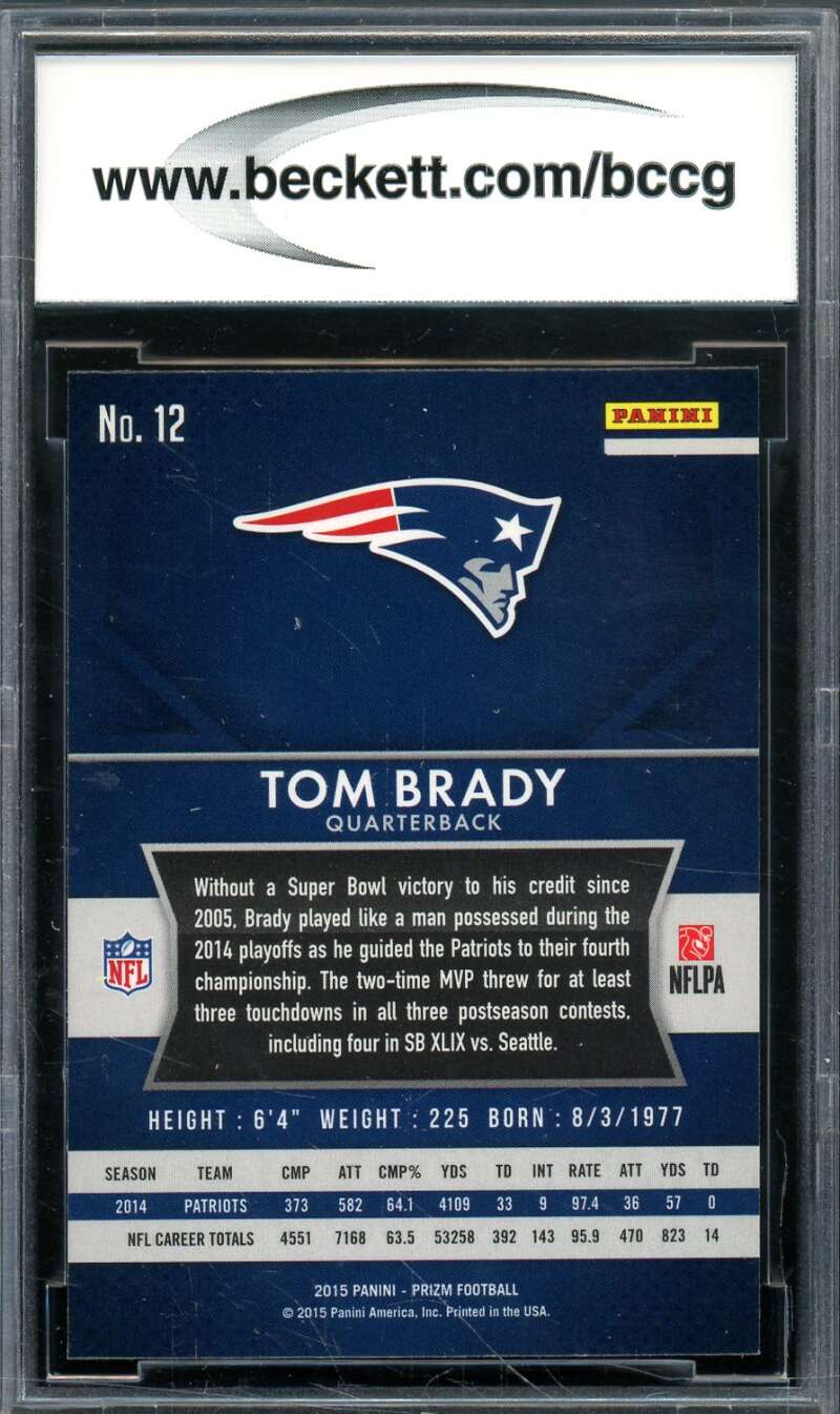 Tom Brady Card 2015 Panini Prizm #12 BGS BCCG 10 Image 2