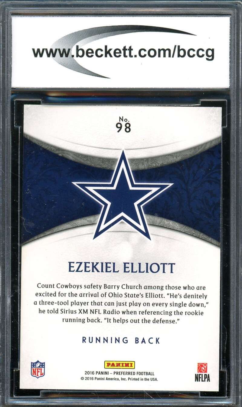 Ezekiel Elliott Rookie Card 2016 Crown Royale #98 BGS BCCG 10 Image 2