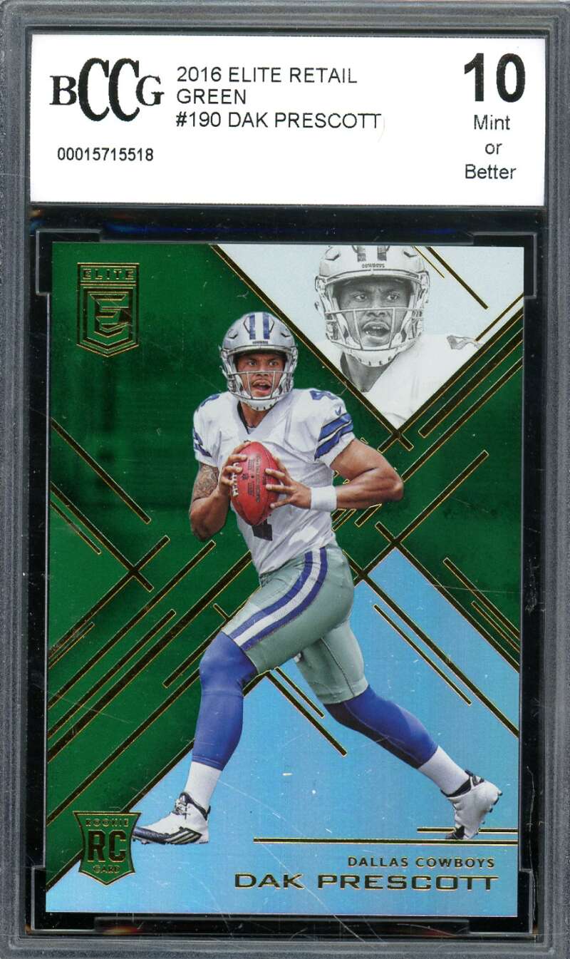 Dak Prescott Rookie Card 2016 Elite Retail Green #190 BGS BCCG 10 Image 1