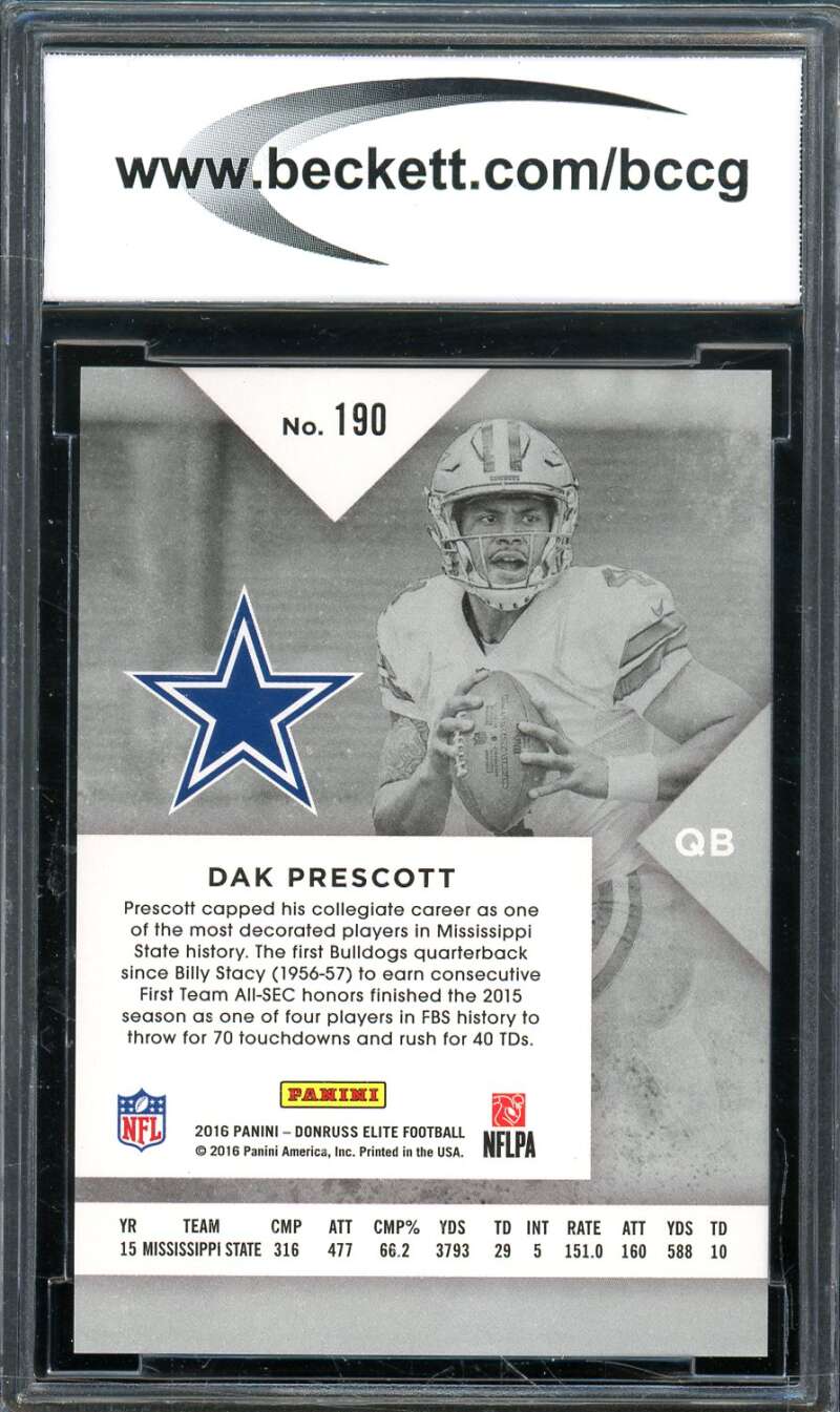 Dak Prescott Rookie Card 2016 Elite Retail Green #190 BGS BCCG 10 Image 2
