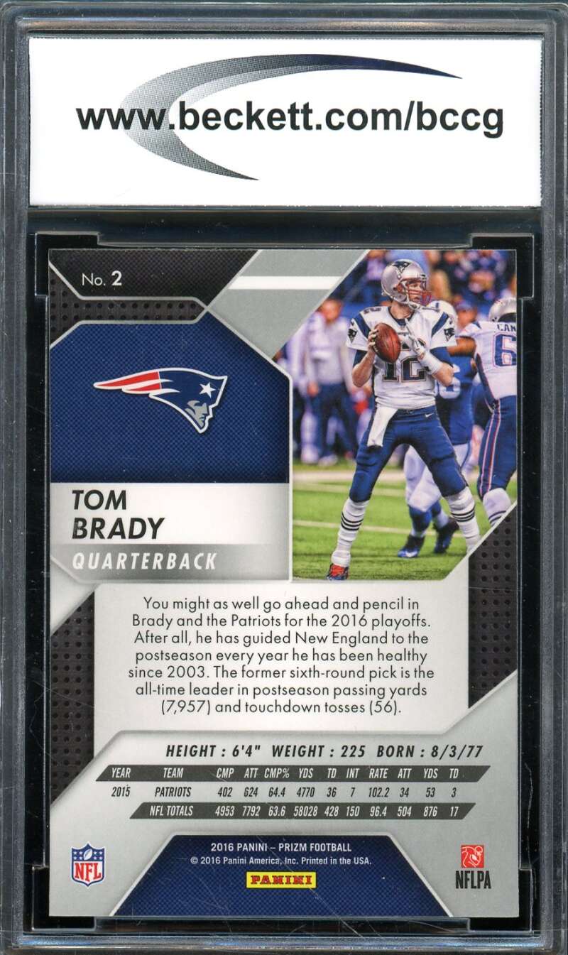 Tom Brady Card 2016 Panini Prizm #2 BGS BCCG 9 Image 2