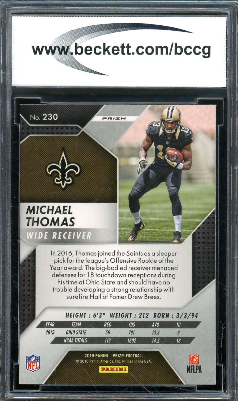 Michael Thomas Rookie Card 2016 Panini Prizm #230 BGS BCCG 10 Image 2