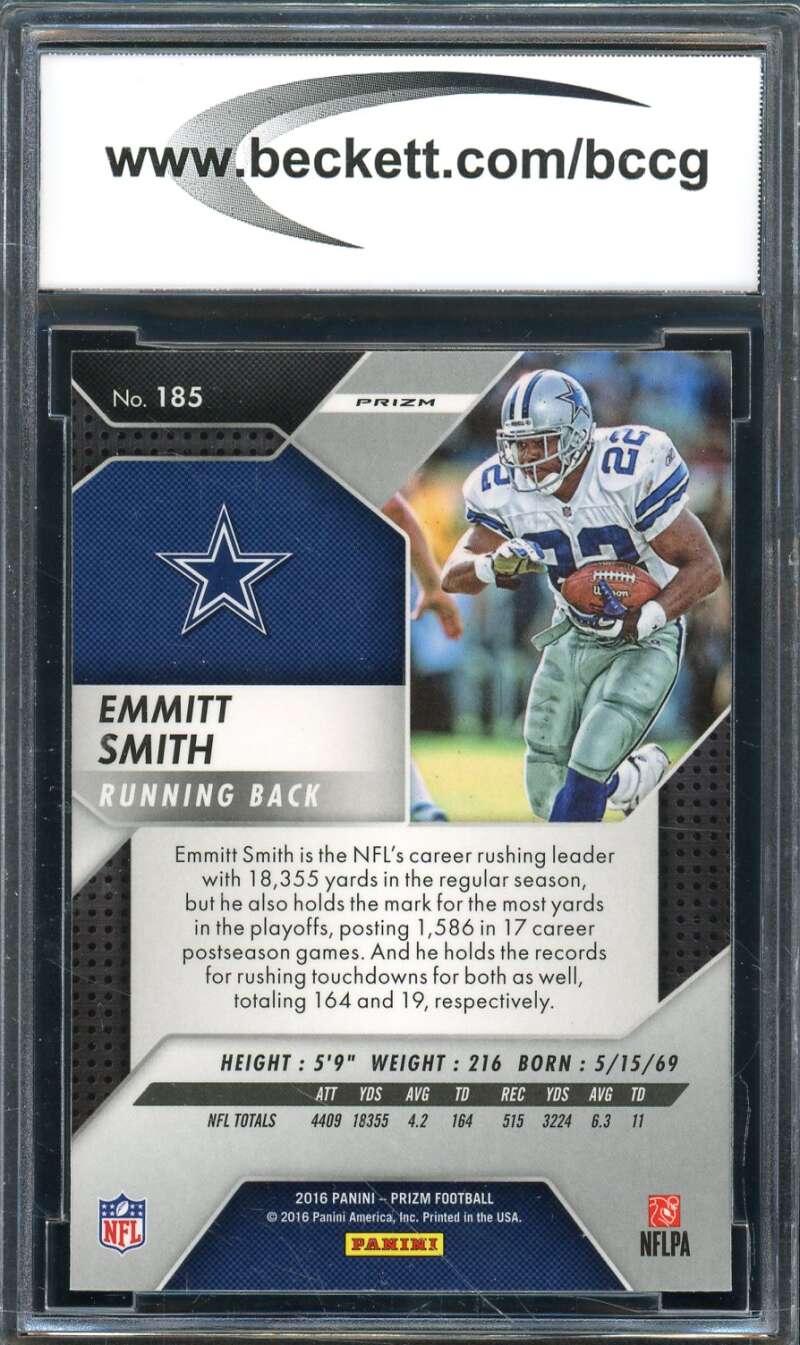 Emmitt Smith Card 2016 Panini Prizm #185 BGS BCCG 10 Image 2