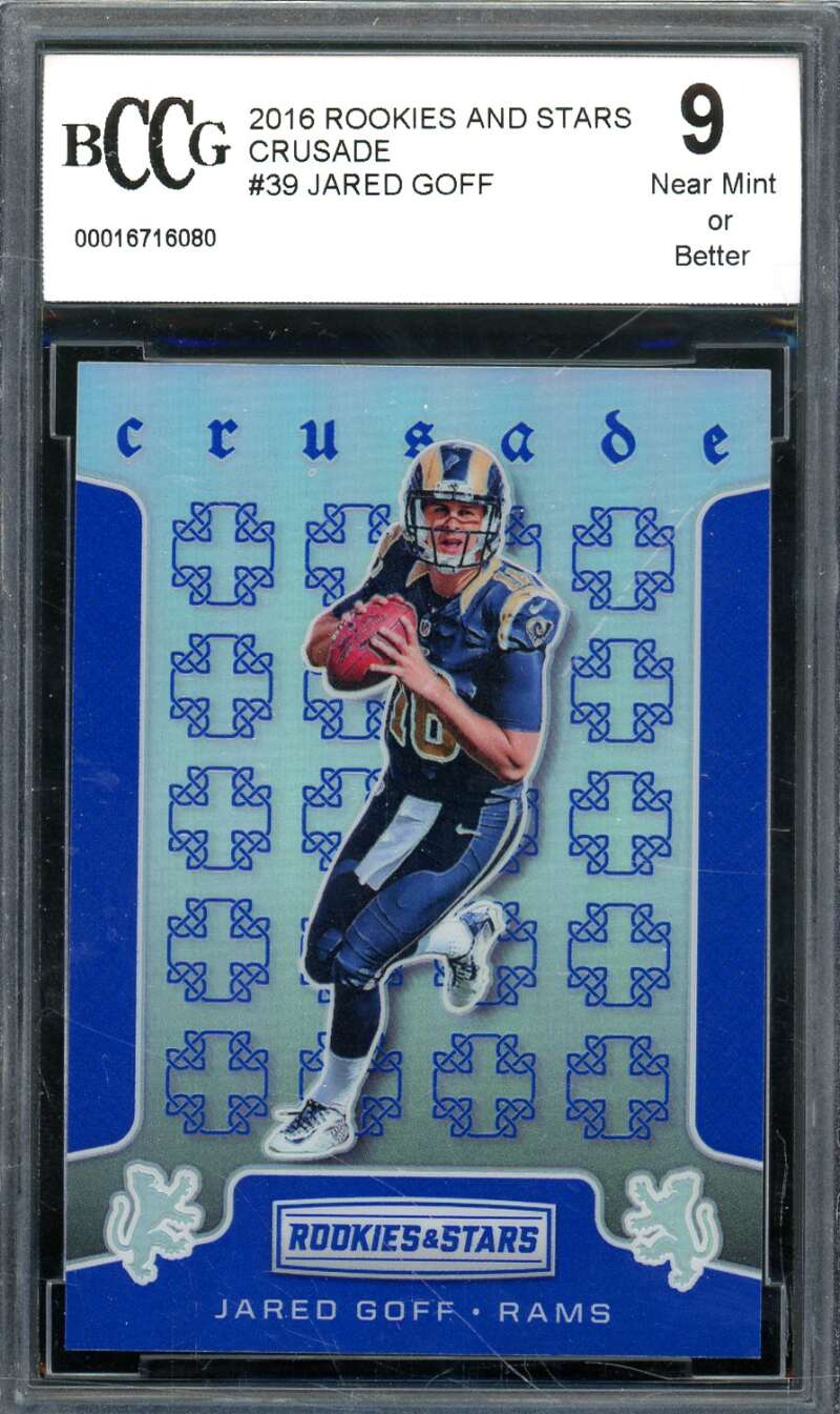 Jared Goff Rookie Card 2016 Rookies and Stars Crusade #39 BGS BCCG 9 Image 1