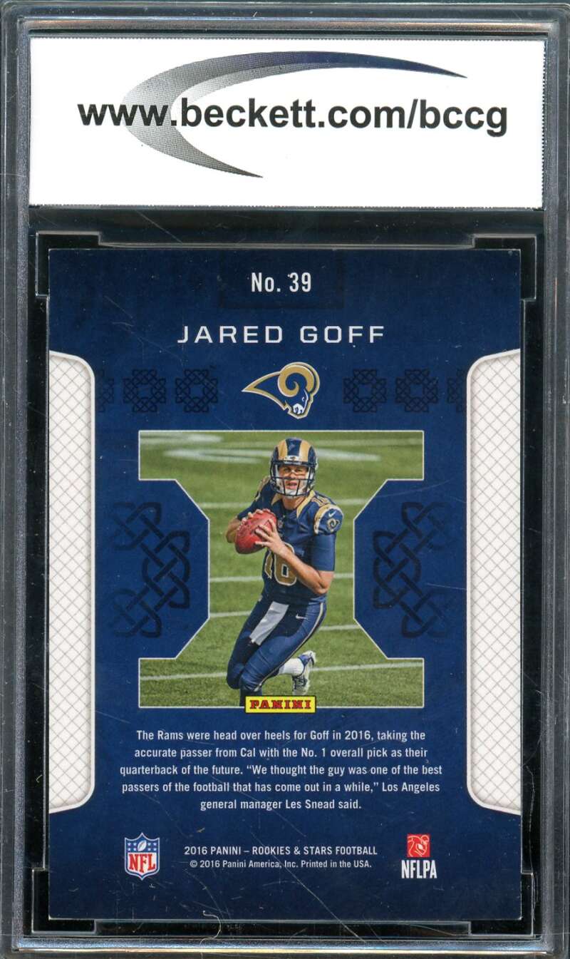 Jared Goff Rookie Card 2016 Rookies and Stars Crusade #39 BGS BCCG 9 Image 2