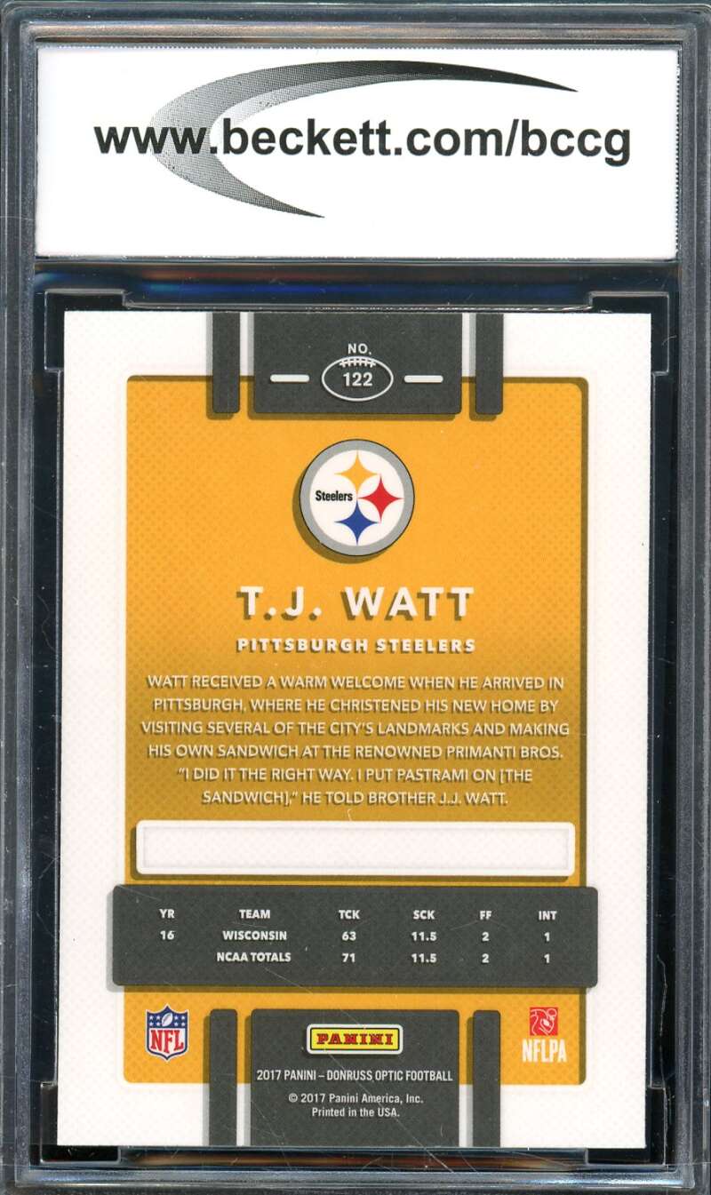 T.J. Watt Rookie Card 2017 Donruss Optic #122 BGS BCCG 10 Image 2