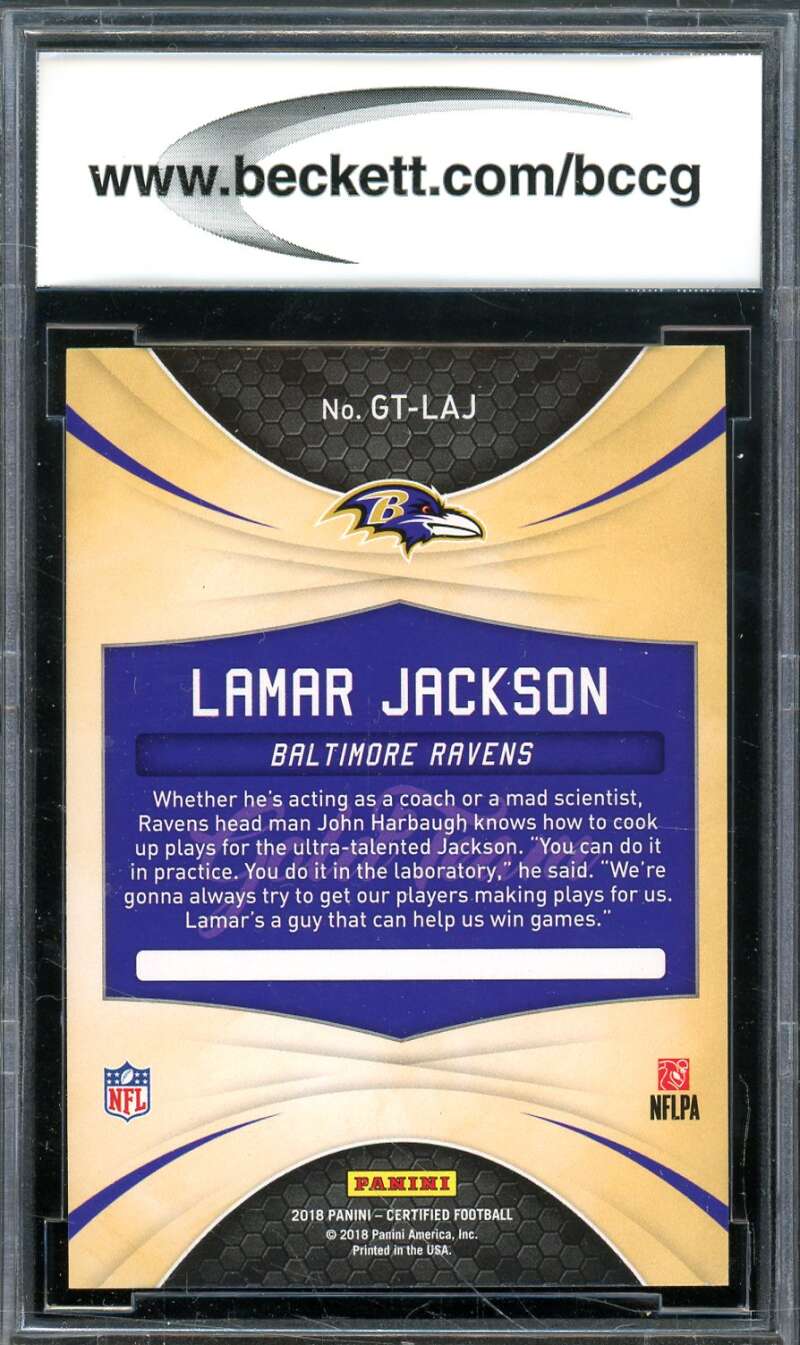 Lamar Jackson Rookie Card 2018 Certified Gold Team #19 BGS BCCG 10 Image 2