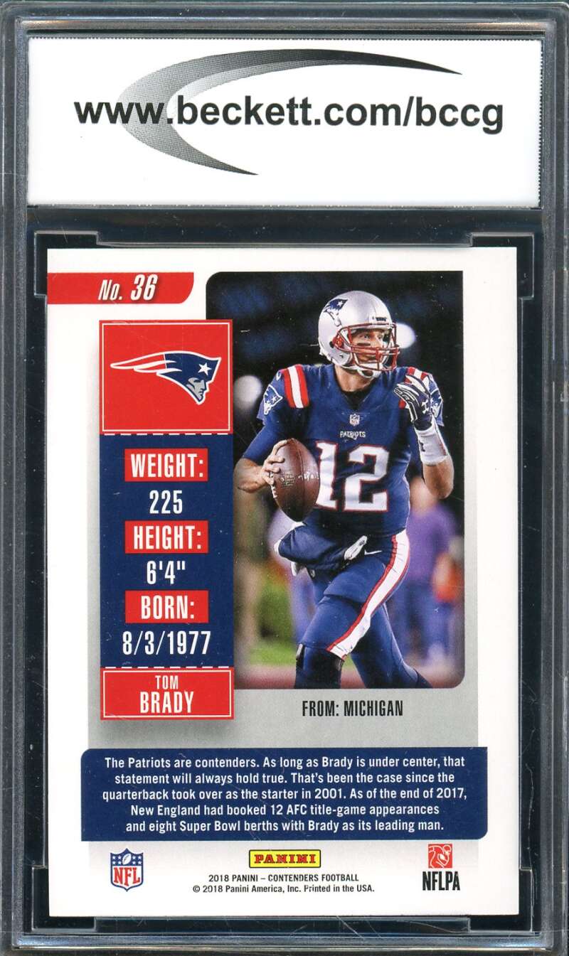 Tom Brady Card 2018 Panini Contenders #36 BGS BCCG 10 Image 2