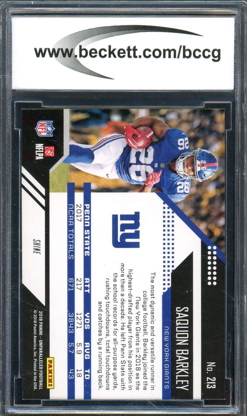 Saquon Barkley Rookie Card 2018 Panini Unparalleled #213 BGS BCCG 10 Image 2