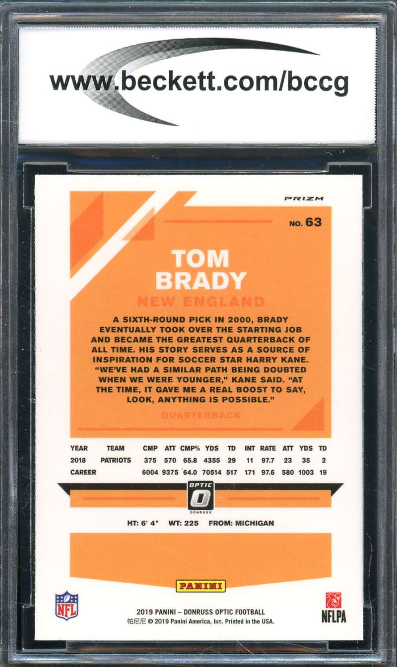 Tom Brady Card 2019 Donruss Optic Holo #63 BGS BCCG 9 Image 2