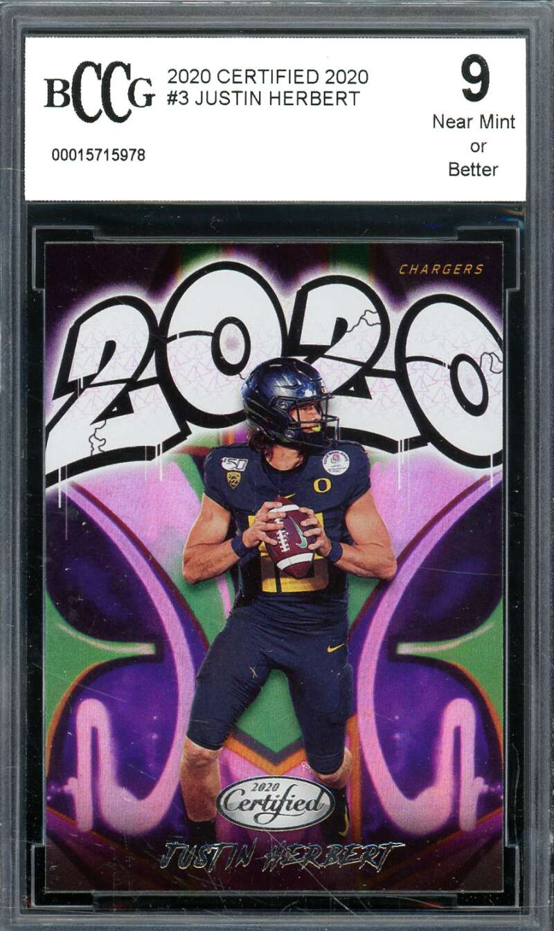 Justin Herbert Rookie Card 2020 Certified #3 BGS BCCG 9 Image 1
