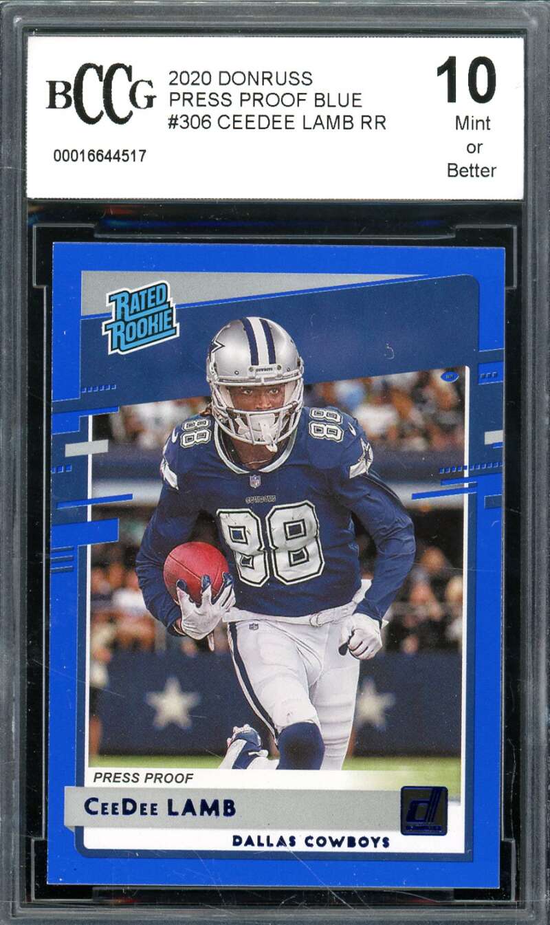 CeeDee Lamb Rookie Card 2020 Donruss Press Proof Blue #306 BGS BCCG 10 Image 1