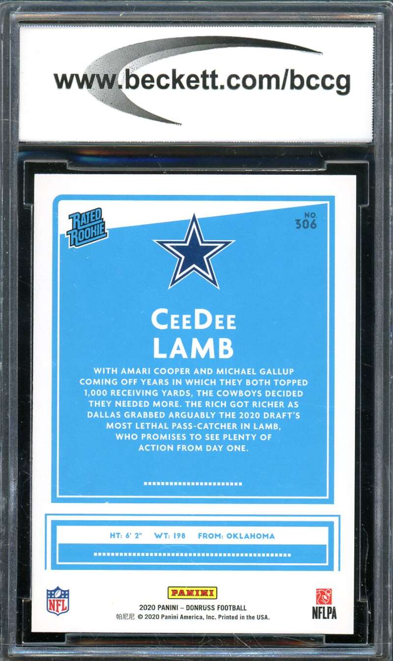 CeeDee Lamb Rookie Card 2020 Donruss Press Proof Blue #306 BGS BCCG 10 Image 2