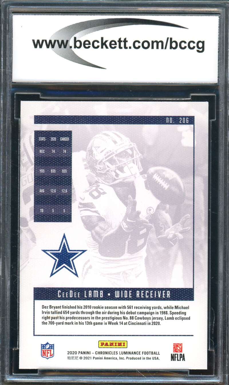 CeeDee Lamb Rookie Card 2020 Panini Chronicles #206 BGS BCCG 10 Image 2