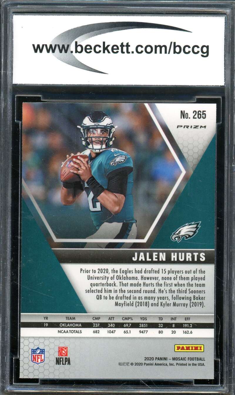 Jalen Hurts Rookie Card 2020 Panini Mosaic #265 BGS BCCG 10 Image 2