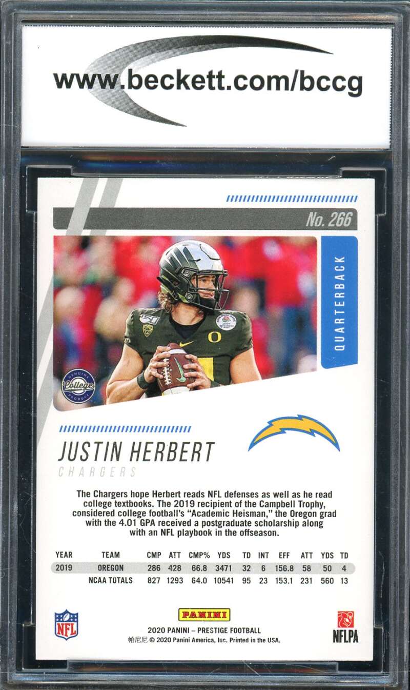 Justin Herbert Rookie Card 2020 Prestige #266 BGS BCCG 10 Image 2