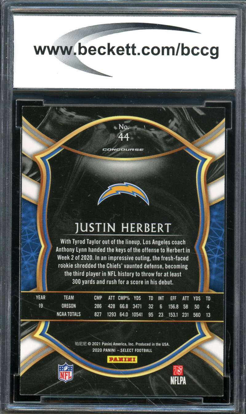 Justin Herbert Rookie Card 2020 Select #44 BGS BCCG 9 Image 2