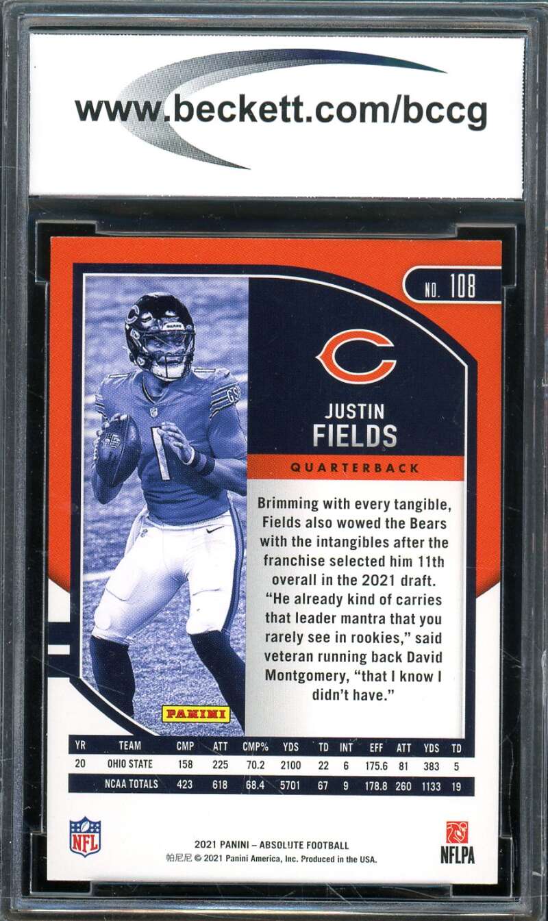 Justin Fields Rookie Card 2021 Absolute #108 bgs bccg 10 Image 2