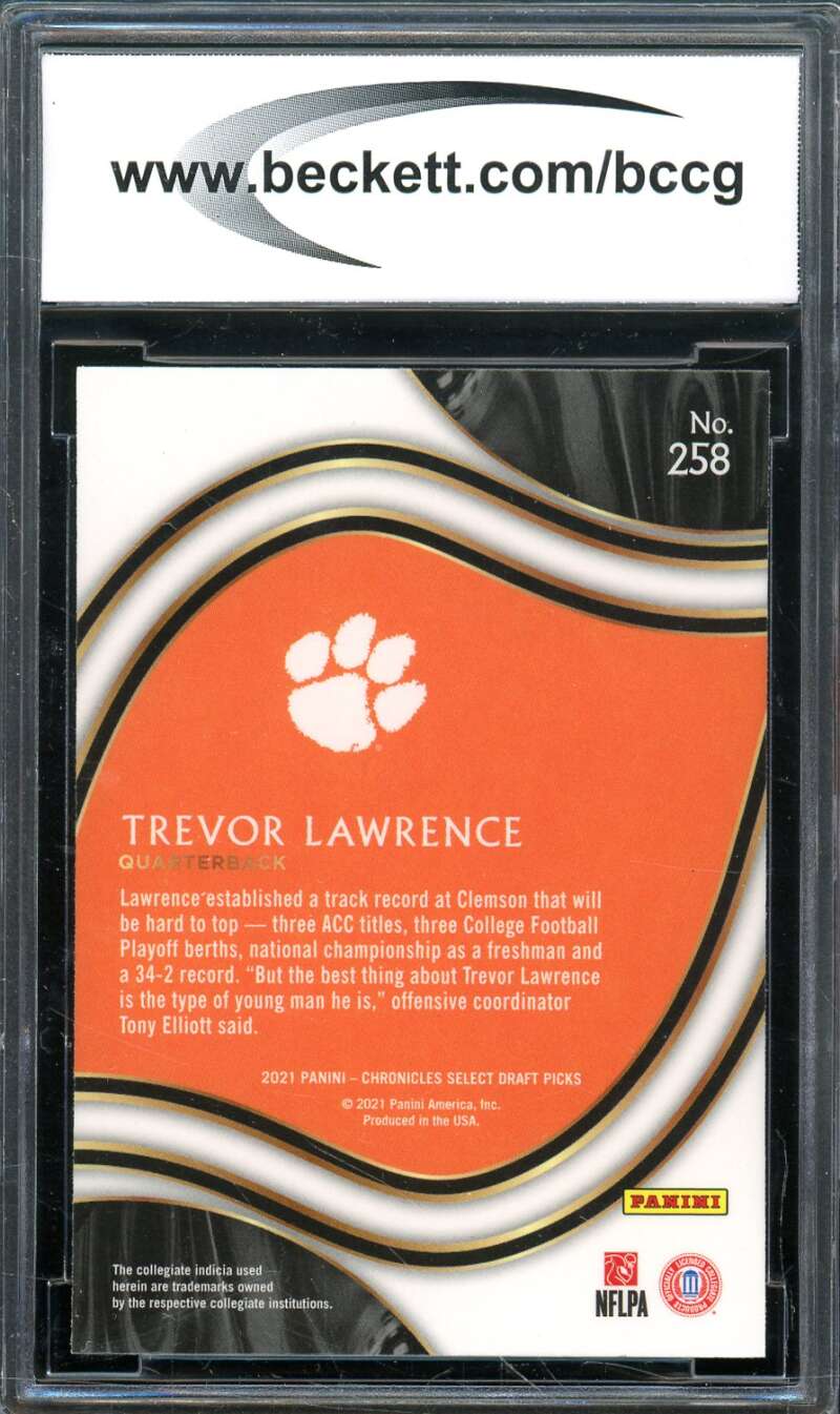 Trevor Lawrence Rookie Card 2021 Panini Chronicles DP Select #258 BGS BCCG 10 Image 2