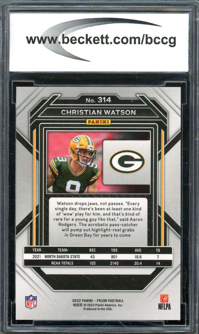 Christian Watson Rookie Card 2022 Panini Prizm #314 BGS BCCG 10 Image 2