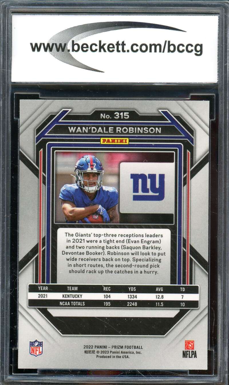 Wan'Dale Robinson Rookie Card 2022 Prizm #315 BGS BCCG 10 Image 2